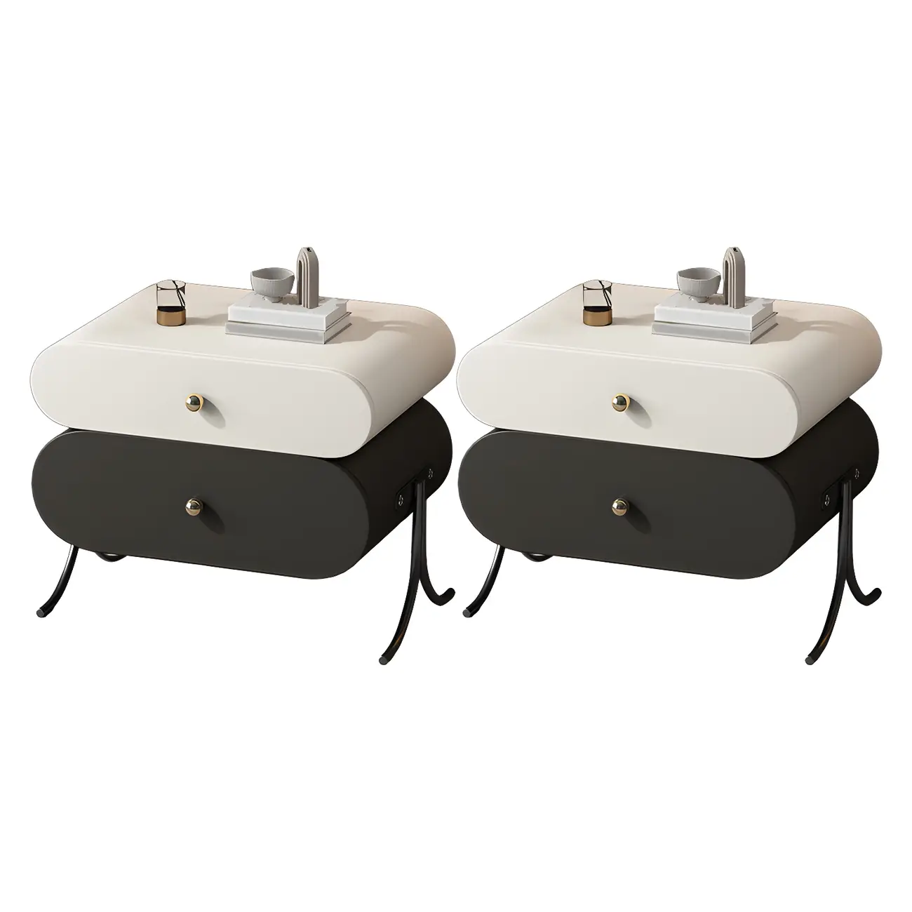 Contemporary Wood Faux Leather Rounded 2-Drawer Nightstand Image - 25 | homeyfad