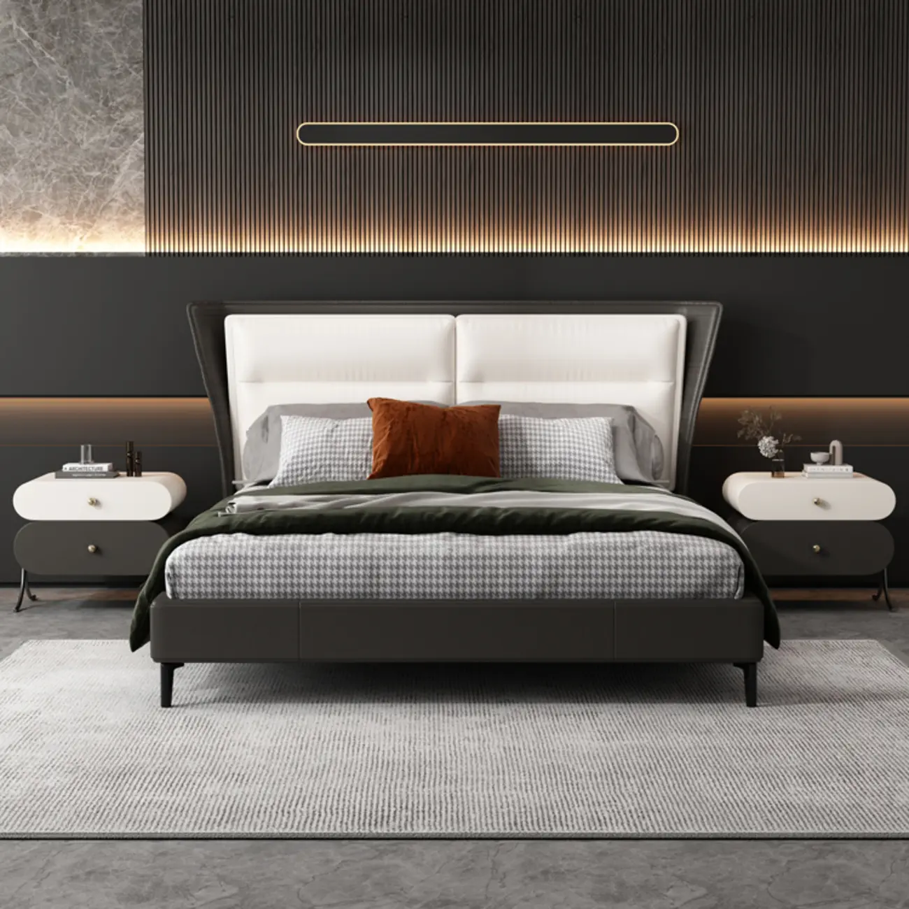 Contemporary Wood Faux Leather Rounded 2-Drawer Nightstand Image - 26 | homeyfad