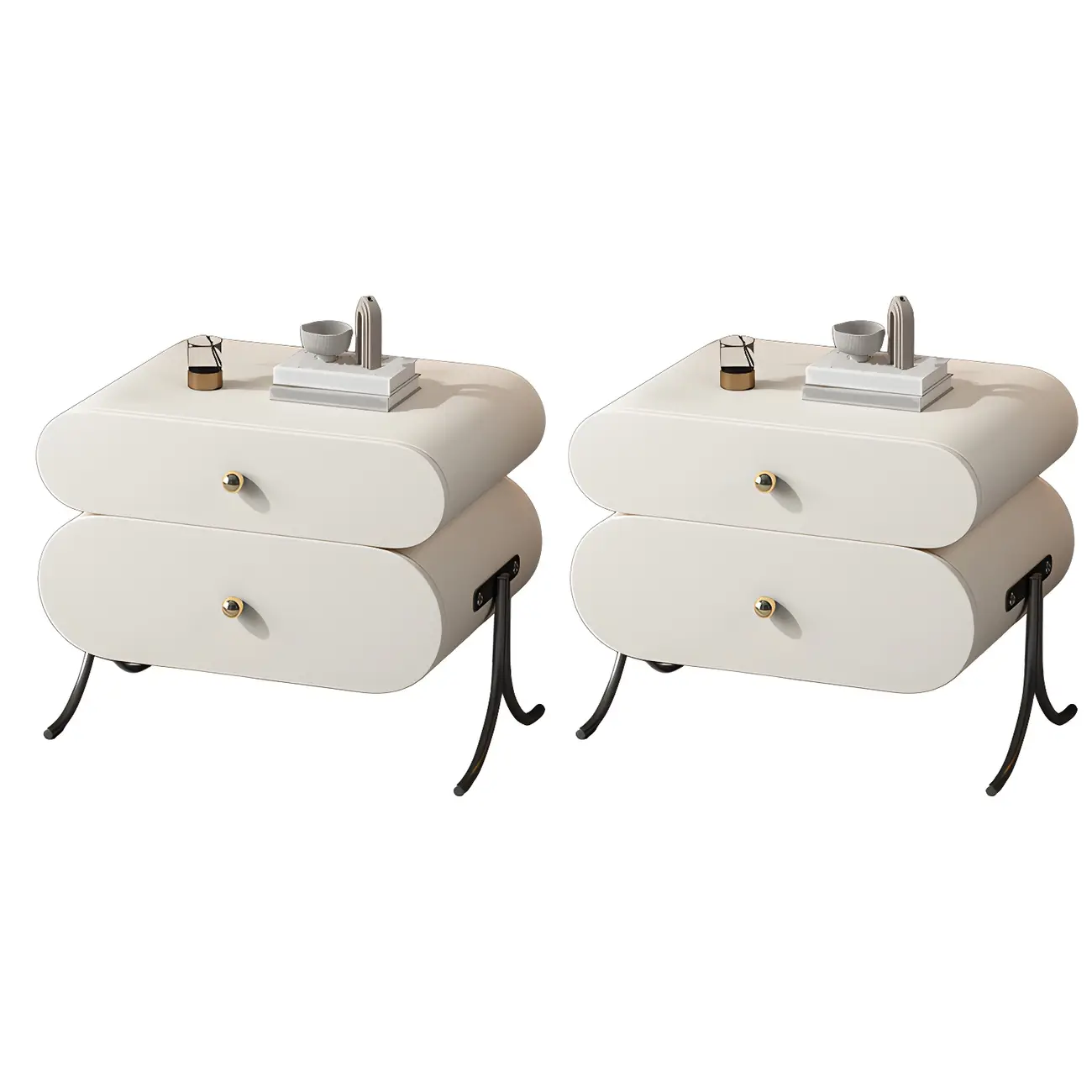 Contemporary Wood Faux Leather Rounded 2-Drawer Nightstand Image - 27 | homeyfad