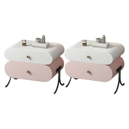 Contemporary Wood Faux Leather Rounded 2-Drawer Nightstand Image - 28