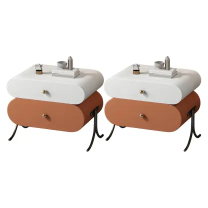 Contemporary Wood Faux Leather Rounded 2-Drawer Nightstand Image - 29