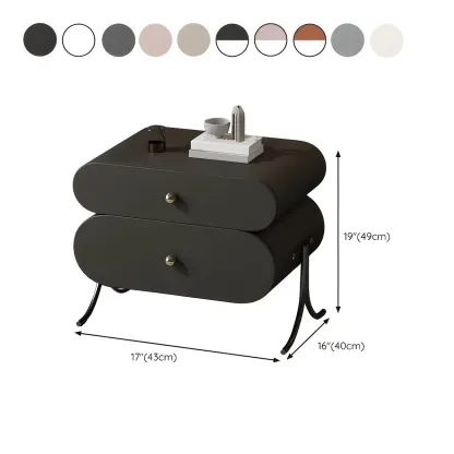 Contemporary Wood Faux Leather Rounded 2-Drawer Nightstand #size