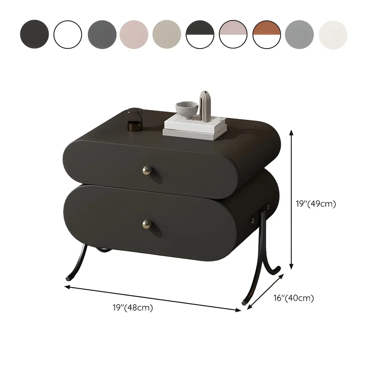 Contemporary Wood Faux Leather Rounded 2-Drawer Nightstand Image - 31