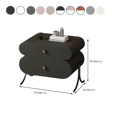 Contemporary Wood Faux Leather Rounded 2-Drawer Nightstand Image - 31