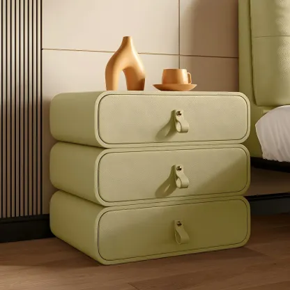 Sleek Solid Color Faux Leather Three-Tiers Drawers Nightstand Image - 21