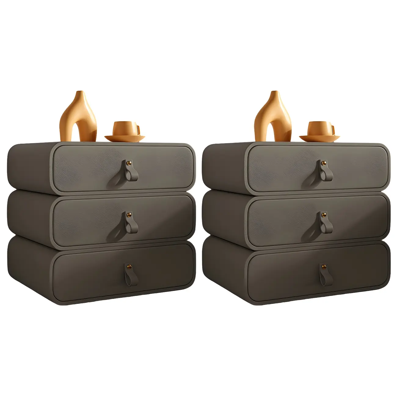 Sleek Solid Color Faux Leather Three-Tiers Drawers Nightstand Image - 24 | homeyfad