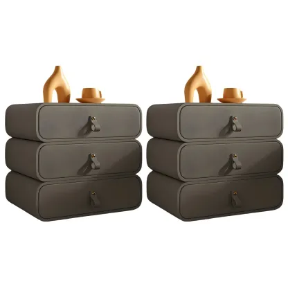 Sleek Solid Color Faux Leather Three-Tiers Drawers Nightstand Image - 24