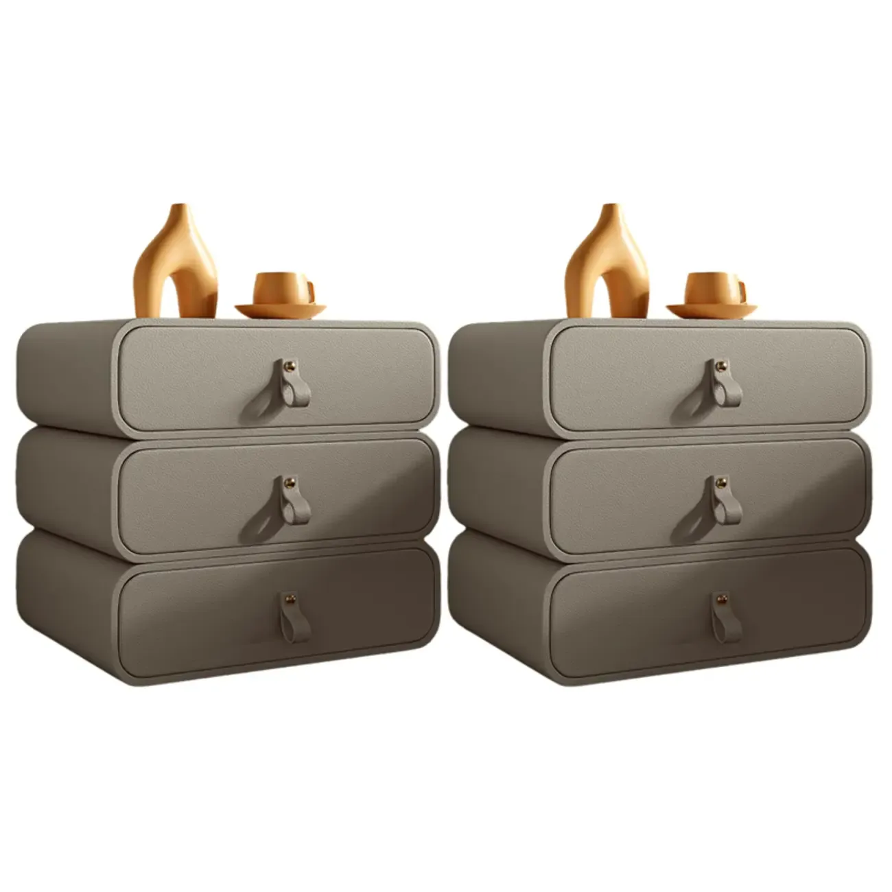 Sleek Solid Color Faux Leather Three-Tiers Drawers Nightstand Image - 25