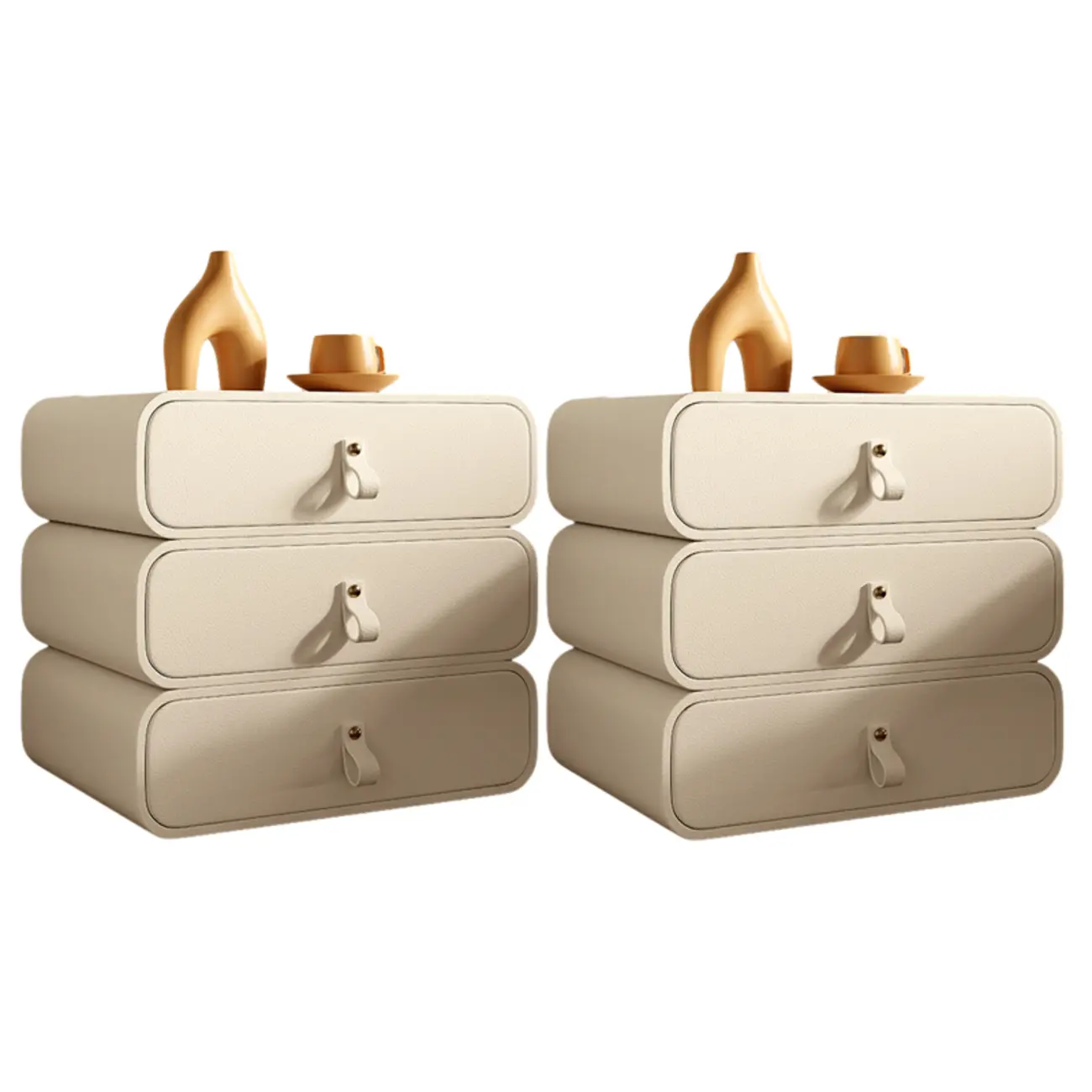 Sleek Solid Color Faux Leather Three-Tiers Drawers Nightstand Image - 26 | homeyfad