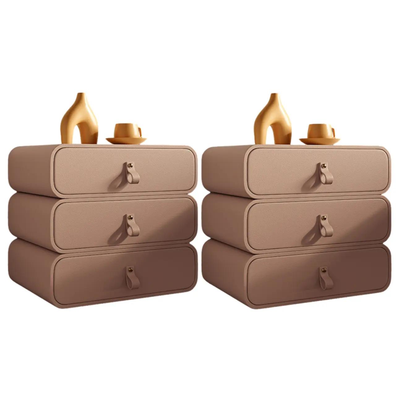 Sleek Solid Color Faux Leather Three-Tiers Drawers Nightstand Image - 27 | homeyfad