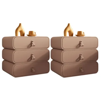 Sleek Solid Color Faux Leather Three-Tiers Drawers Nightstand Image - 27