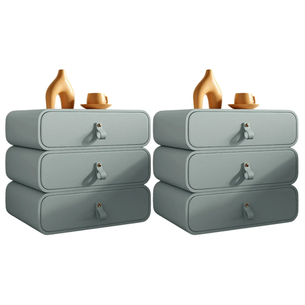 Sleek Solid Color Faux Leather Three-Tiers Drawers Nightstand Image - 28 | homeyfad