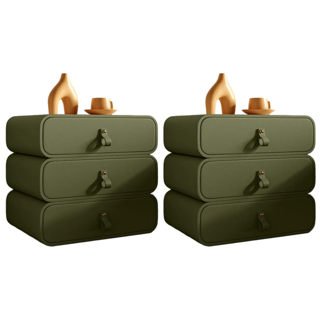 Sleek Solid Color Faux Leather Three-Tiers Drawers Nightstand Image - 29 | homeyfad