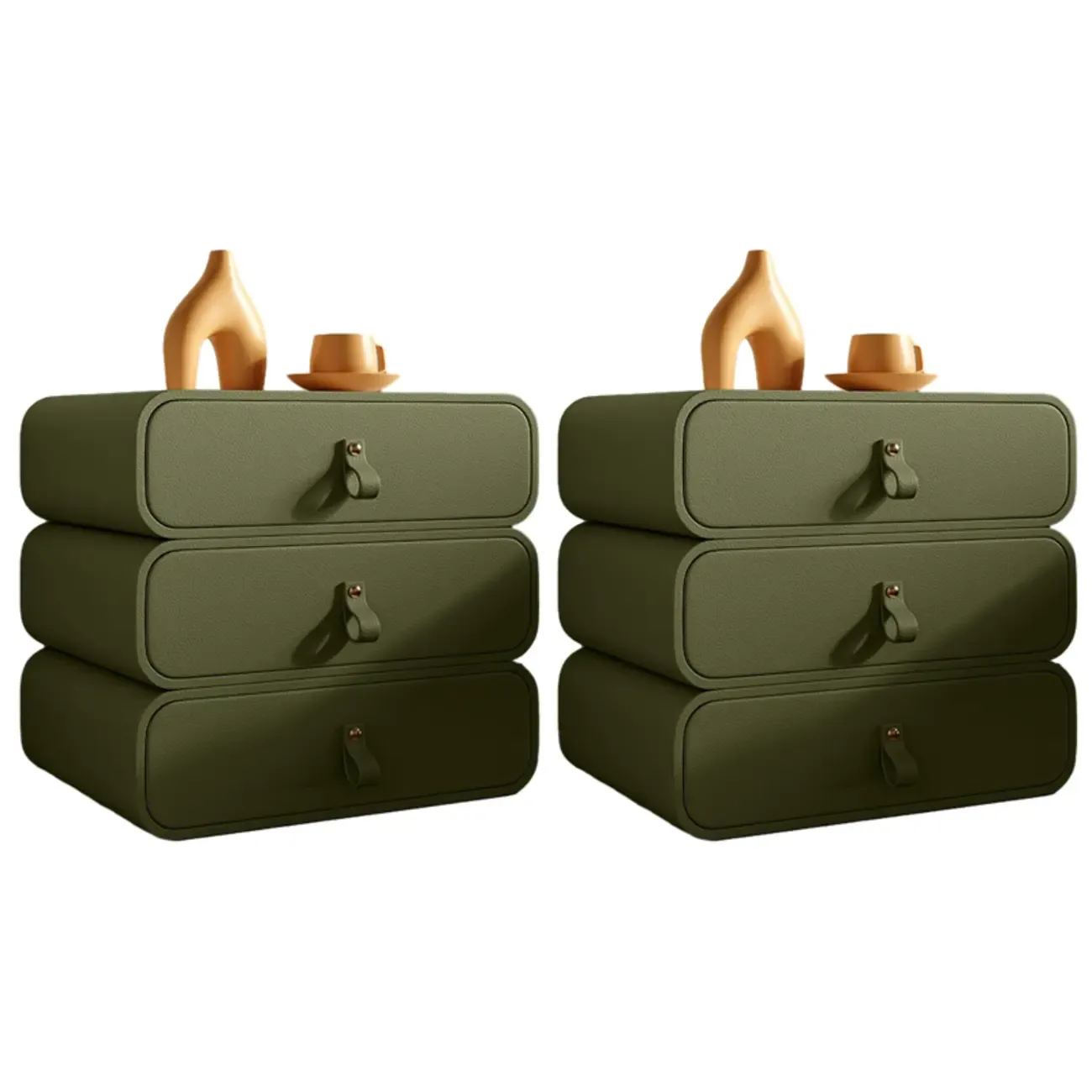 Sleek Solid Color Faux Leather Three-Tiers Drawers Nightstand Image - 29