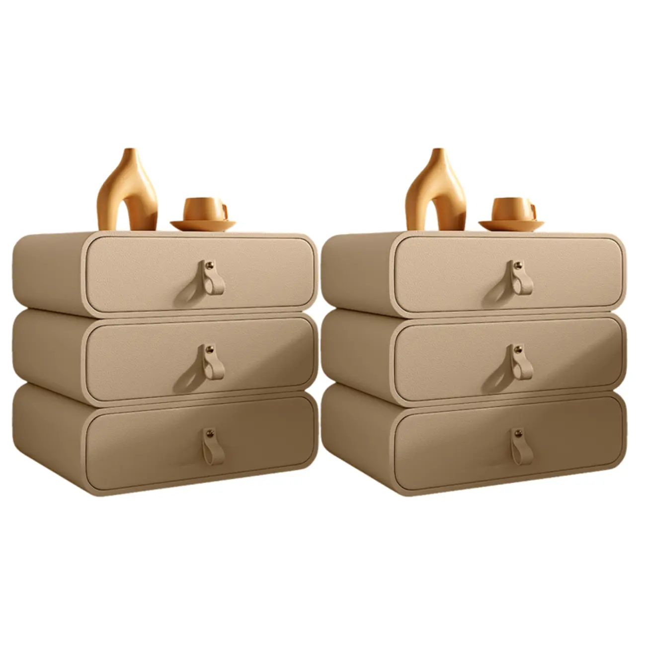 Sleek Solid Color Faux Leather Three-Tiers Drawers Nightstand Image - 30 | homeyfad