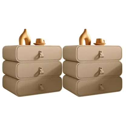 Sleek Solid Color Faux Leather Three-Tiers Drawers Nightstand Image - 30