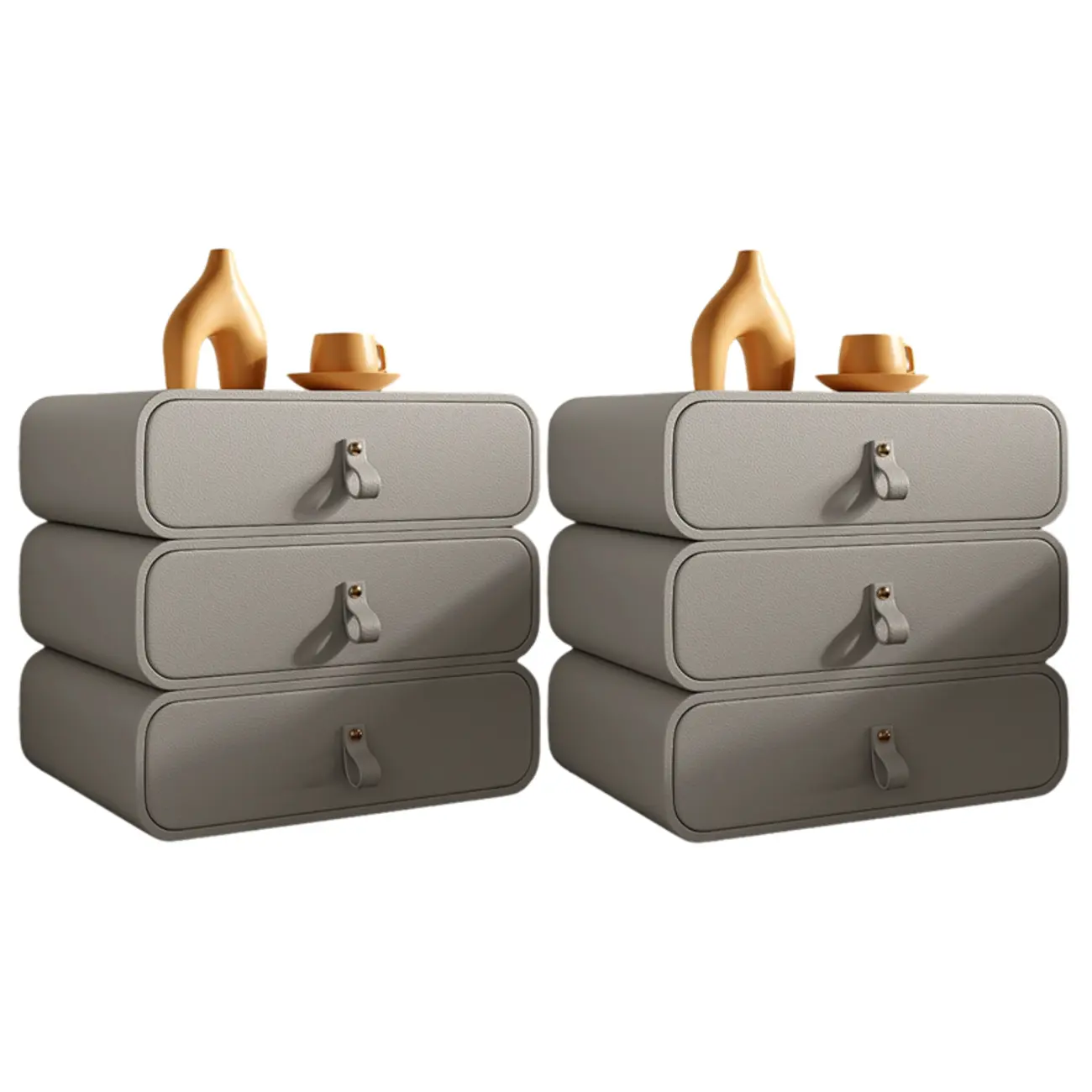 Sleek Solid Color Faux Leather Three-Tiers Drawers Nightstand Image - 31 | homeyfad