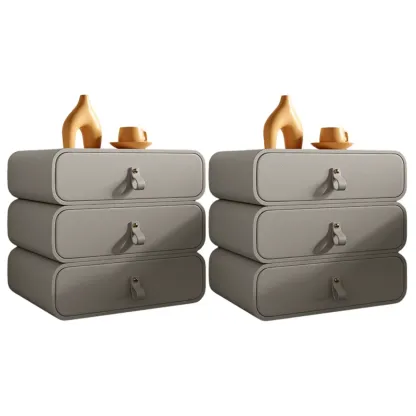 Sleek Solid Color Faux Leather Three-Tiers Drawers Nightstand Image - 31