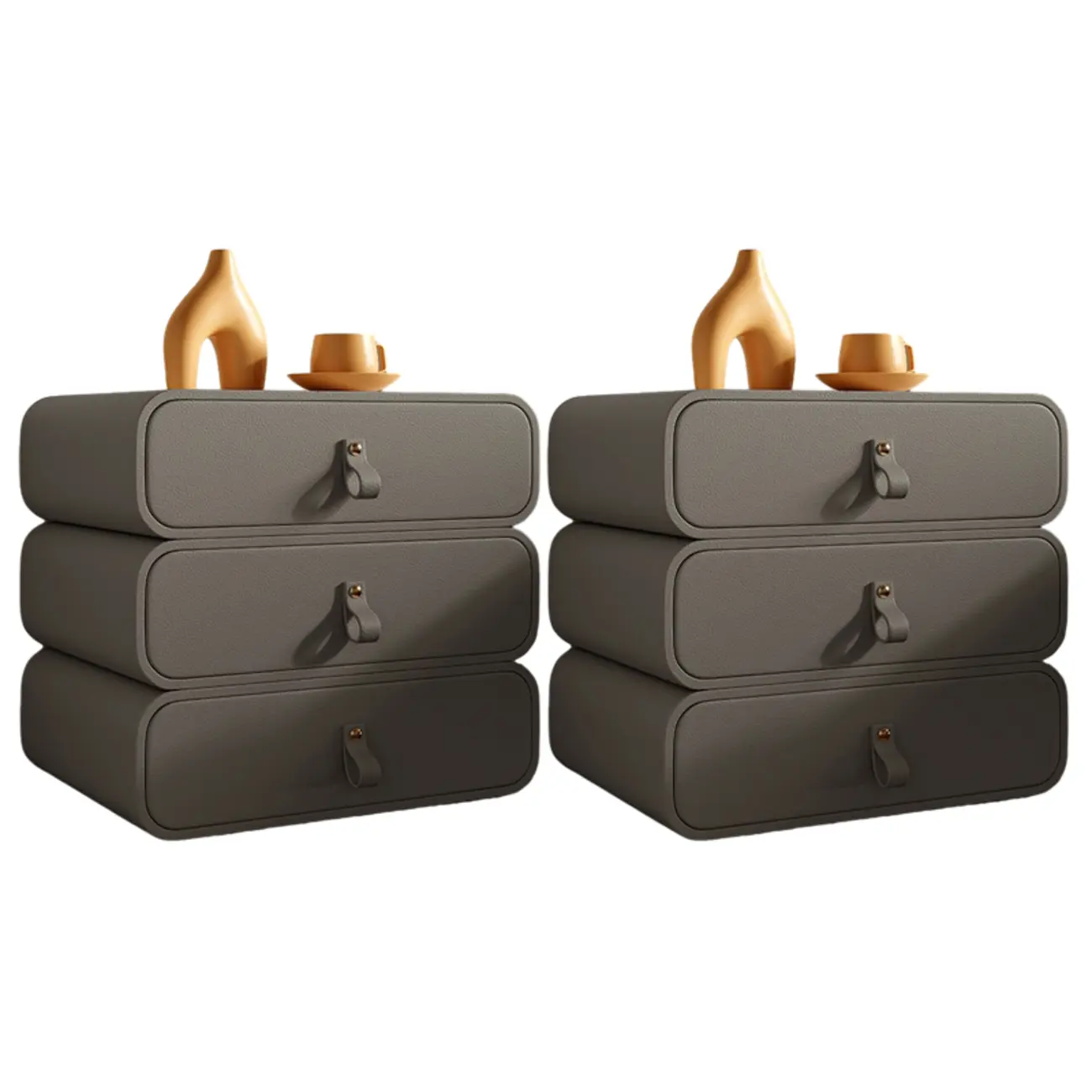 Sleek Solid Color Faux Leather Three-Tiers Drawers Nightstand Image - 32 | homeyfad