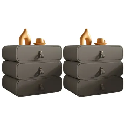 Sleek Solid Color Faux Leather Three-Tiers Drawers Nightstand Image - 32