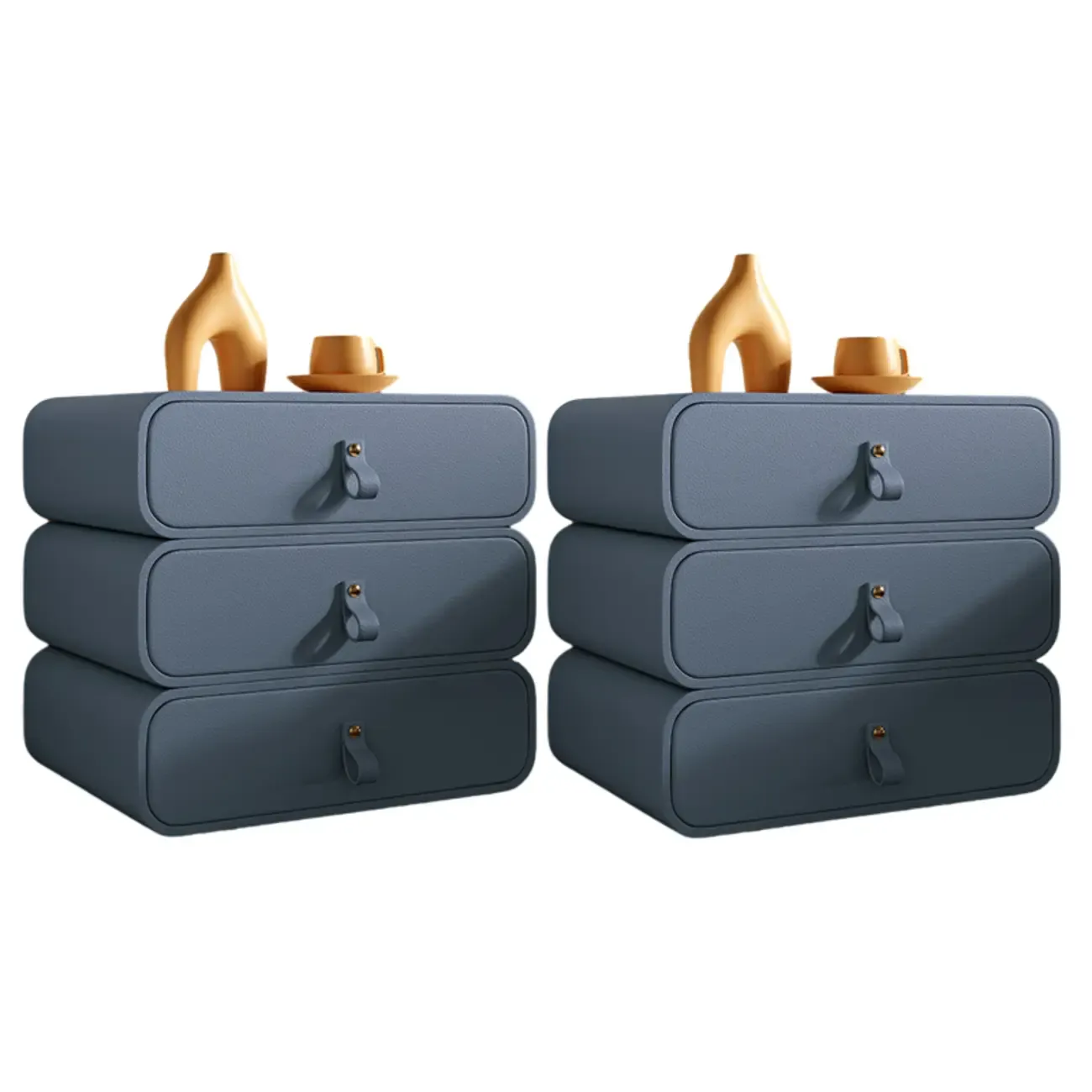 Sleek Solid Color Faux Leather Three-Tiers Drawers Nightstand Image - 33