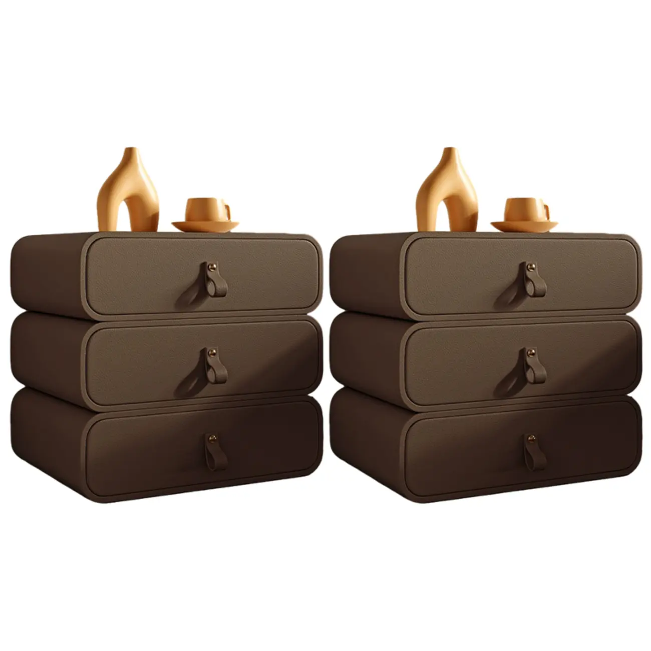 Sleek Solid Color Faux Leather Three-Tiers Drawers Nightstand Image - 34 | homeyfad