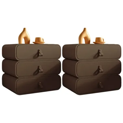 Sleek Solid Color Faux Leather Three-Tiers Drawers Nightstand Image - 34