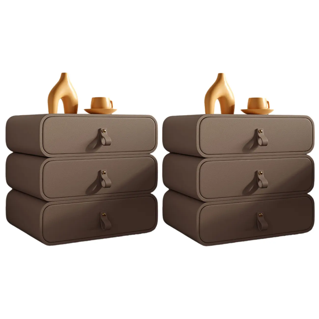 Sleek Solid Color Faux Leather Three-Tiers Drawers Nightstand Image - 35 | homeyfad