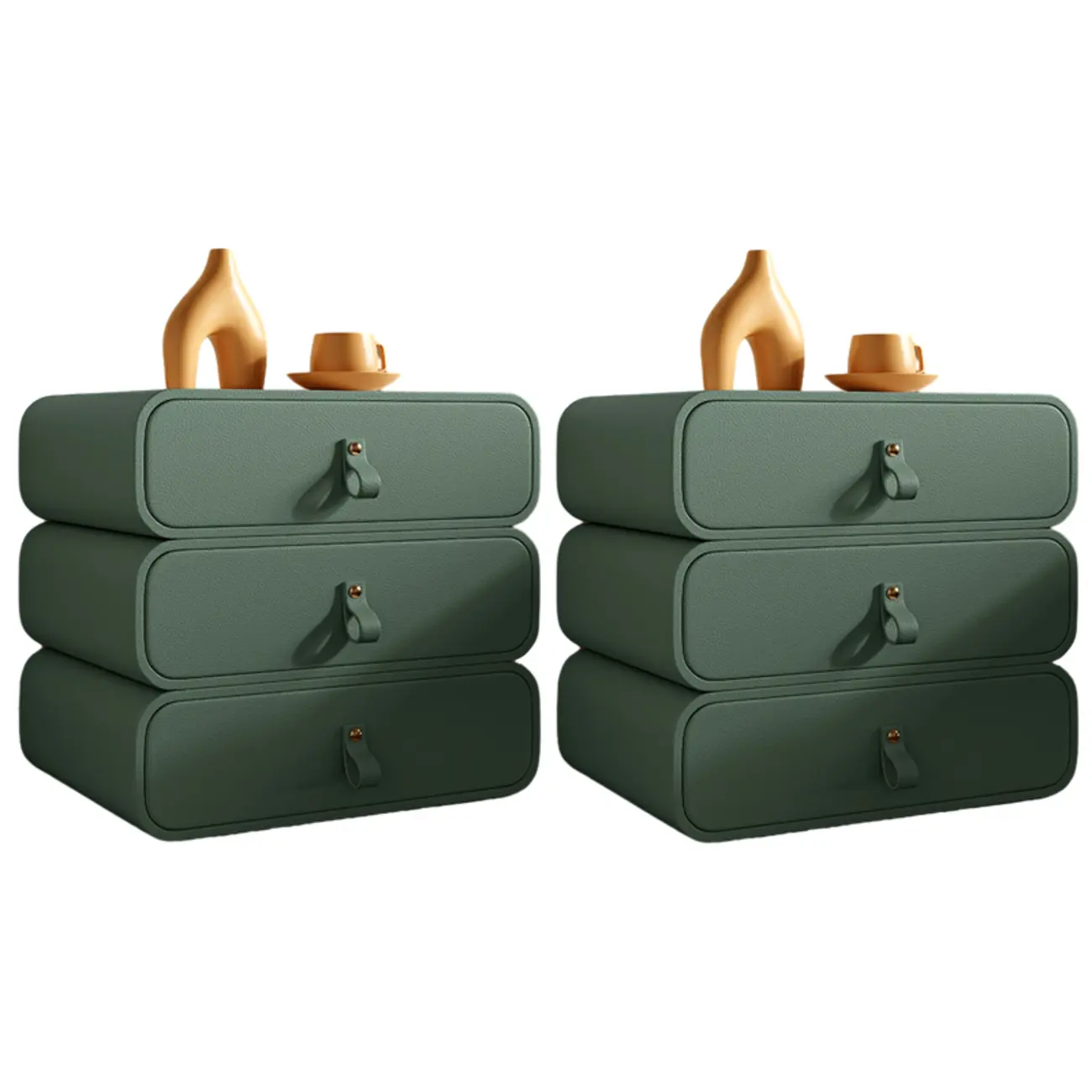 Sleek Solid Color Faux Leather Three-Tiers Drawers Nightstand Image - 36 | homeyfad