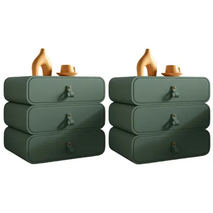 Sleek Solid Color Faux Leather Three-Tiers Drawers Nightstand Image - 36