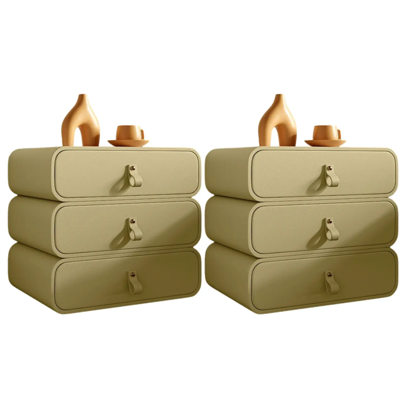 Sleek Solid Color Faux Leather Three-Tiers Drawers Nightstand Image - 38 | homeyfad