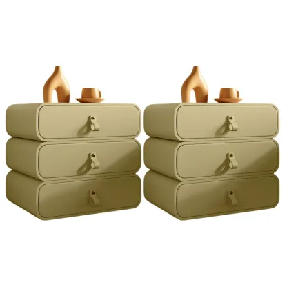 Sleek Solid Color Faux Leather Three-Tiers Drawers Nightstand Image - 38