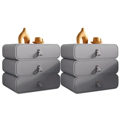 Sleek Solid Color Faux Leather Three-Tiers Drawers Nightstand Image - 39