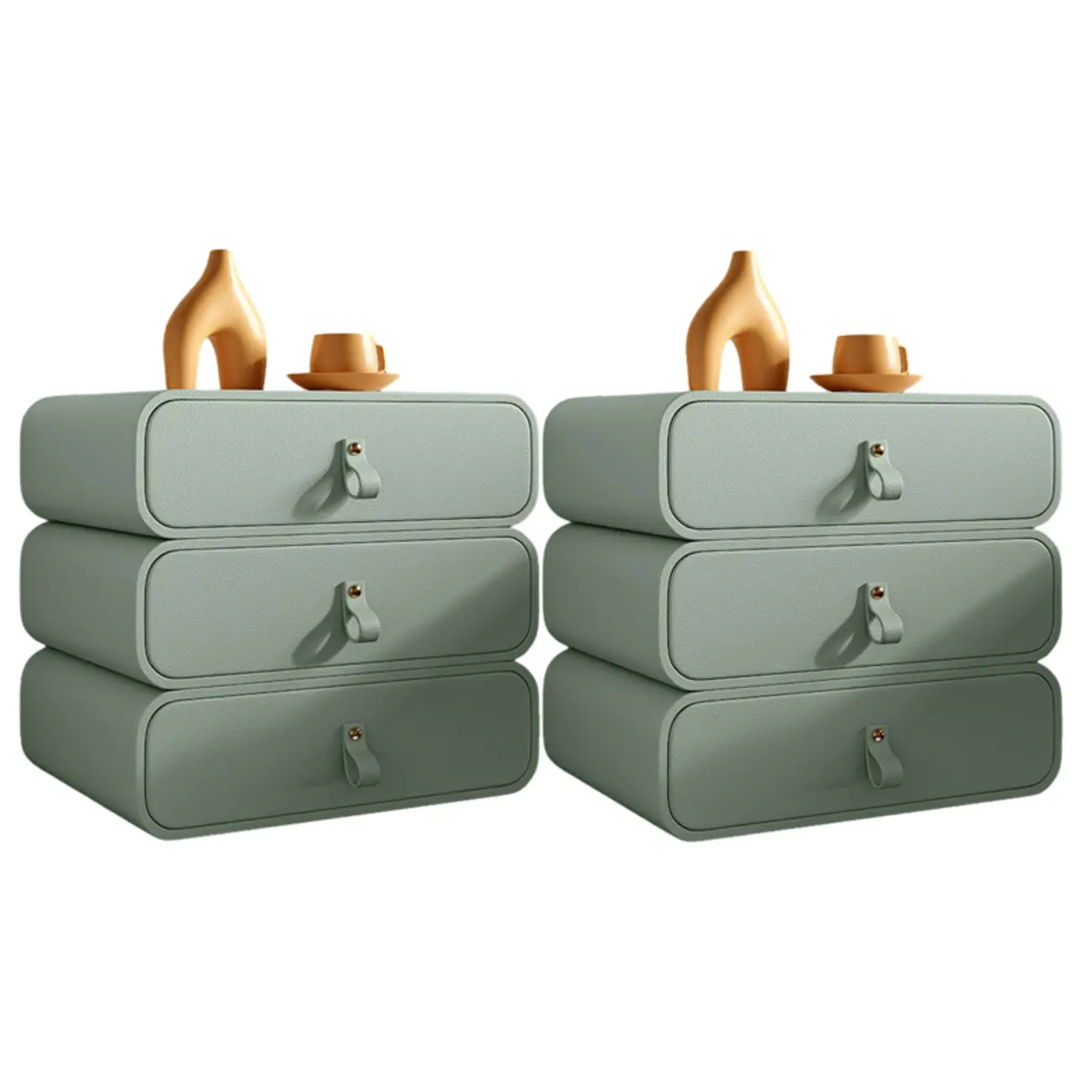 Sleek Solid Color Faux Leather Three-Tiers Drawers Nightstand Image - 40 | homeyfad