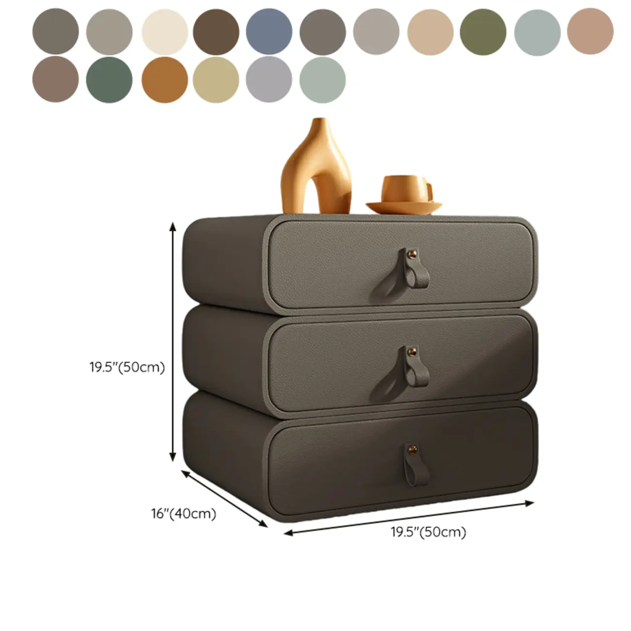 Sleek Solid Color Faux Leather Three-Tiers Drawers Nightstand #size | homeyfad