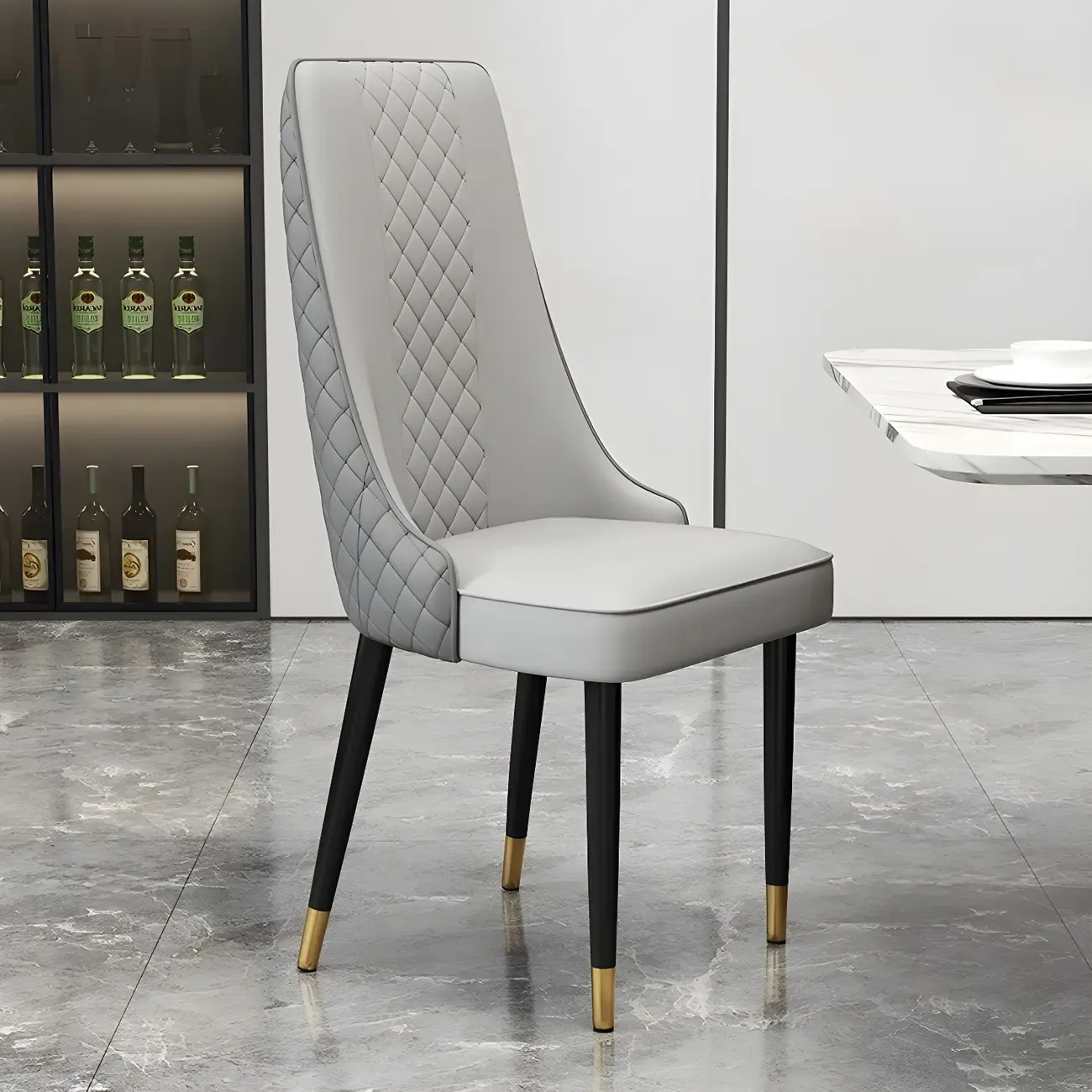 Modern Leather Full Back Upholstered Dining Chair Image - 1