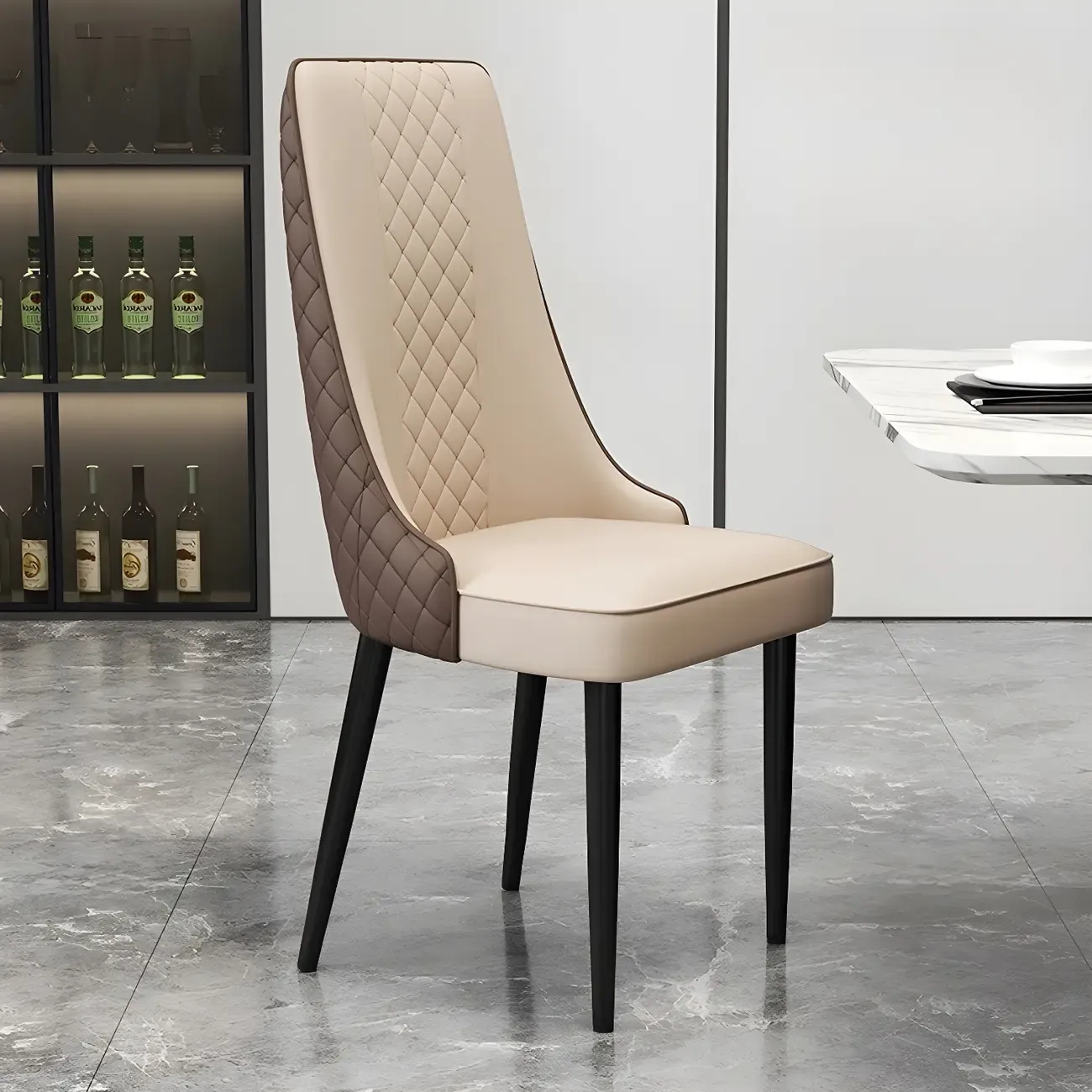 Modern Leather Full Back Upholstered Dining Chair Image - 7