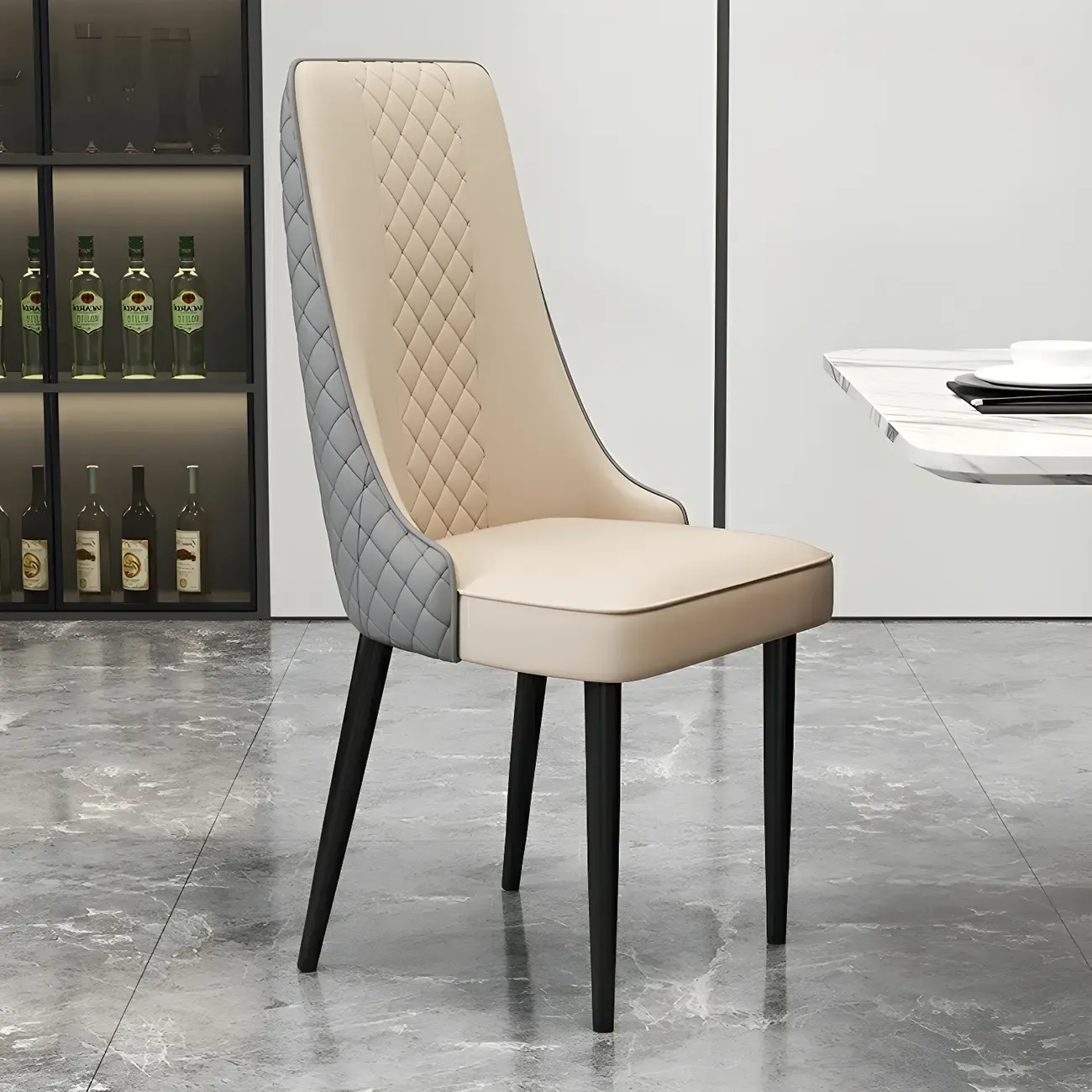 Modern Leather Full Back Upholstered Dining Chair Image - 8