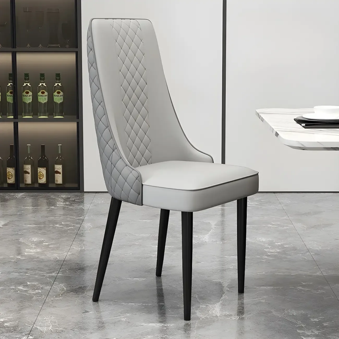 Modern Leather Full Back Upholstered Dining Chair Image - 9