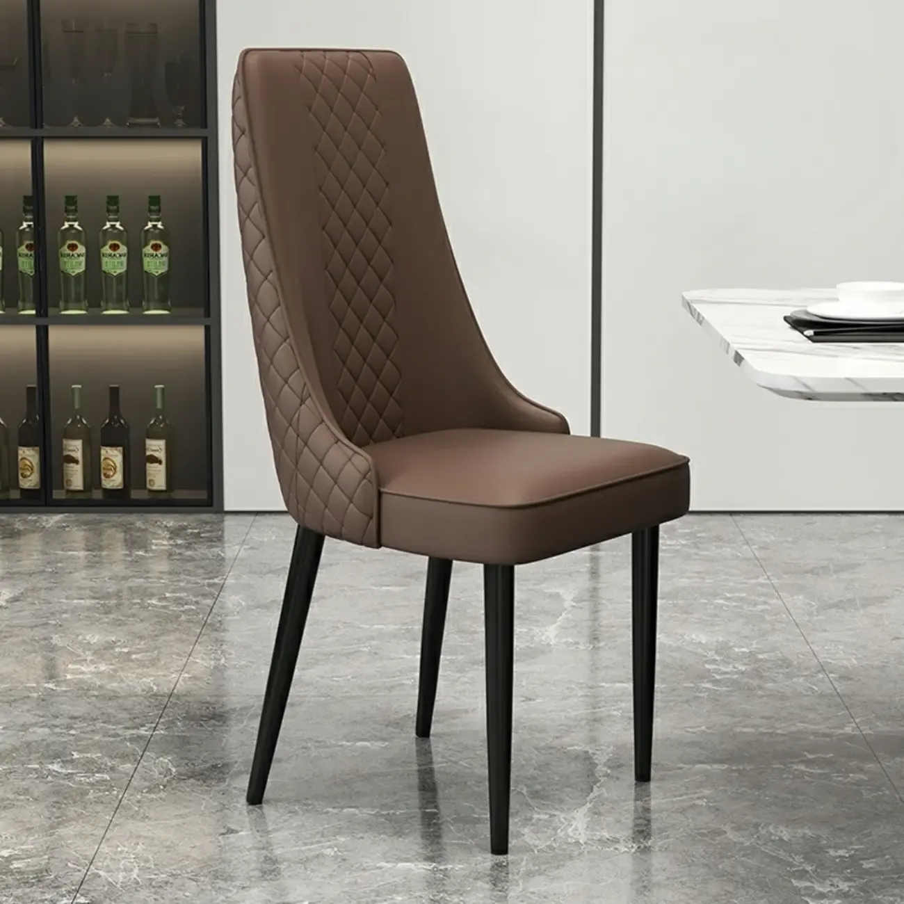 Modern Leather Full Back Upholstered Dining Chair Image - 14