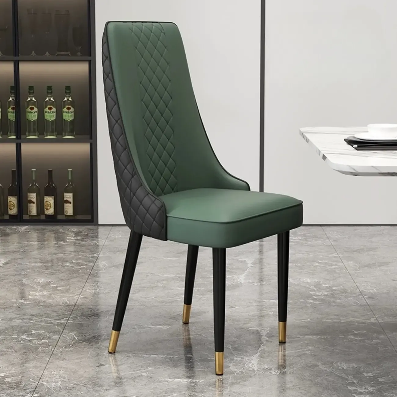 Modern Leather Full Back Upholstered Dining Chair Image - 16