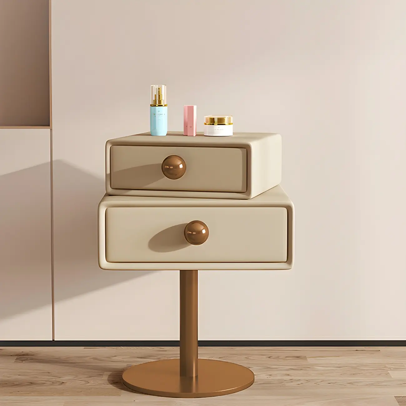 Narrow Faux Leather Swivel Drawer Nightstand for Bedroom Image - 1 | homeyfad