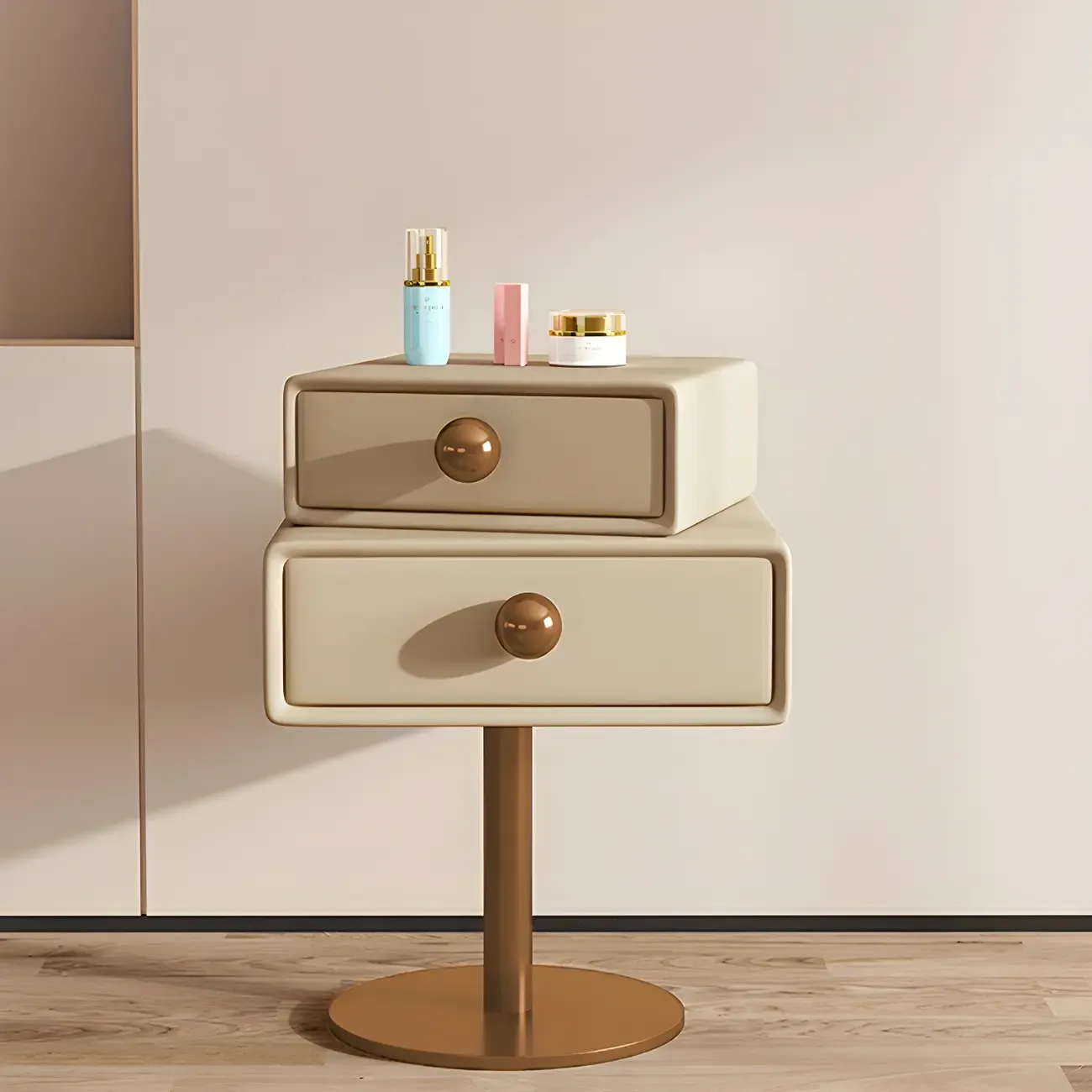 Narrow Faux Leather Swivel Drawer Nightstand for Bedroom Image - 1