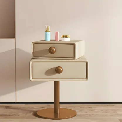 Narrow Faux Leather Swivel Drawer Nightstand for Bedroom Image - 1