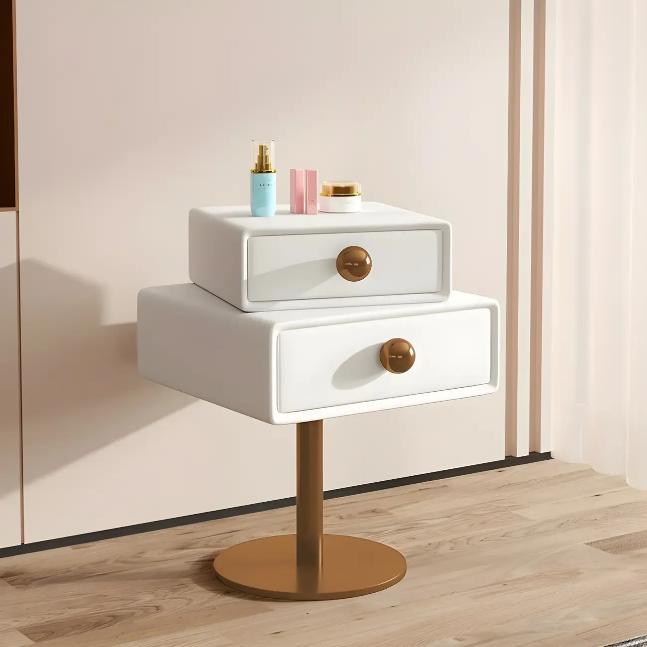 Narrow Faux Leather Swivel Drawer Nightstand for Bedroom Image - 3