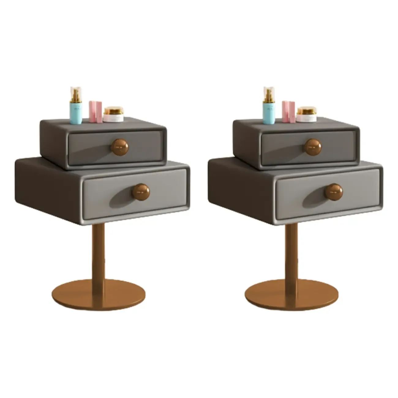 Narrow Faux Leather Swivel Drawer Nightstand for Bedroom Image - 4