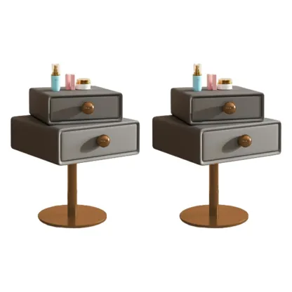 Narrow Faux Leather Swivel Drawer Nightstand for Bedroom Image - 4