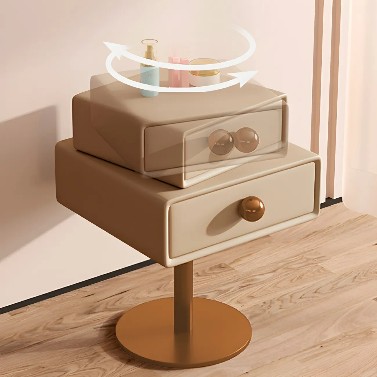 Narrow Faux Leather Swivel Drawer Nightstand for Bedroom Image - 6 | homeyfad