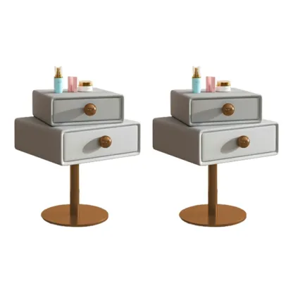 Narrow Faux Leather Swivel Drawer Nightstand for Bedroom Image - 7