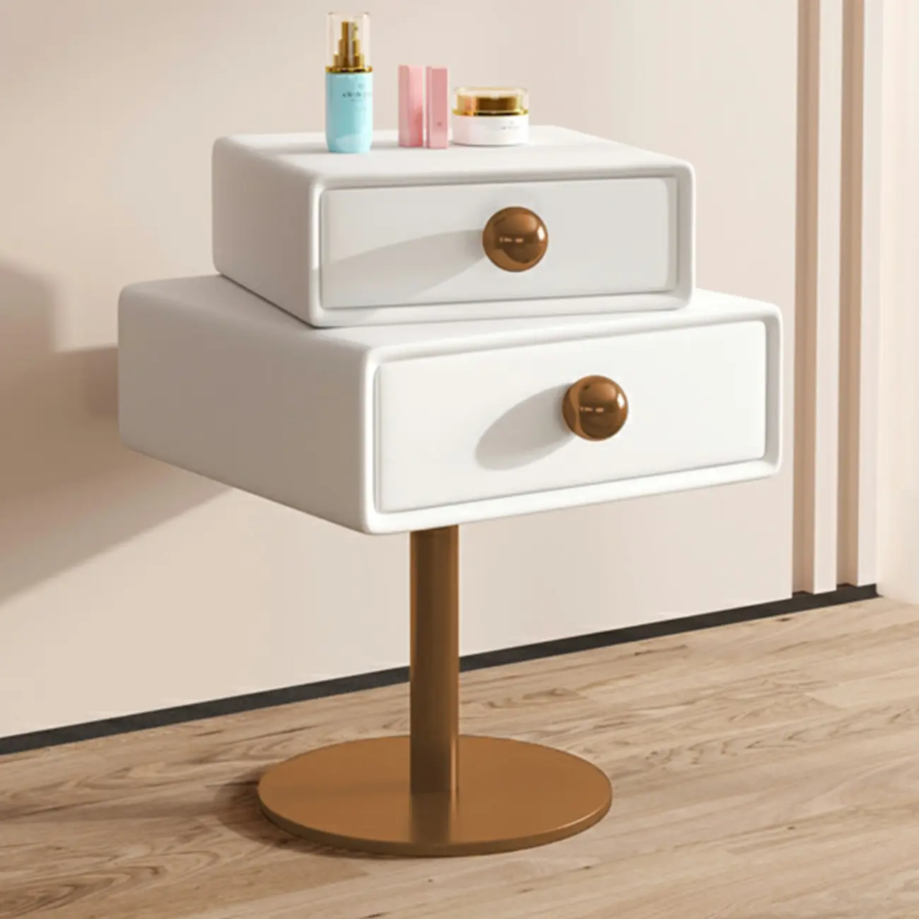Narrow Faux Leather Swivel Drawer Nightstand for Bedroom Image - 9 | homeyfad